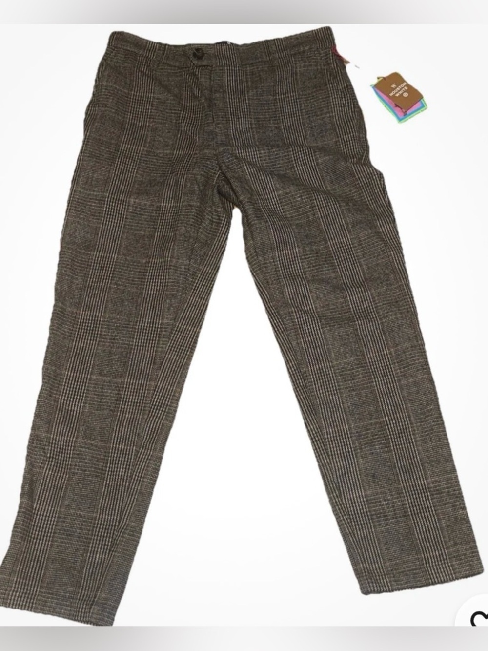 Houston White Plaid Straight Leg Dress Pants - Brown Tailored Waistband 34 x 30